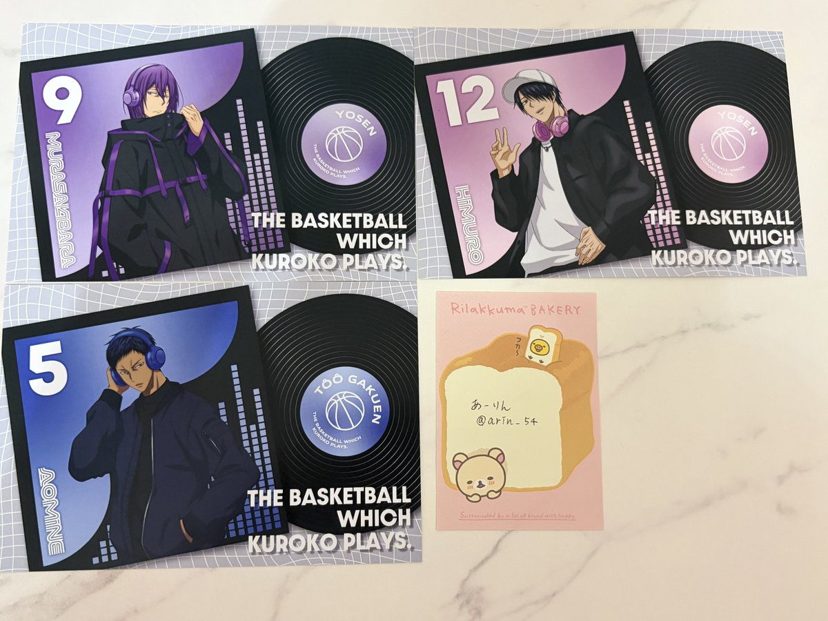 arin_54's tweet photo. 【交換/譲渡】黒子のバスケ  黒バス タワーレコード タワレコ

譲：
アクリルぷちスタンド 黄瀬、青峰、紫原、火神、高尾
特典 ポストカード 紫原、氷室、青峰

求：アクスタ 赤司1
特典 赤司>黛

郵送対応です。
特典黛は赤司が決まり次第または纏めてのみ。
交換決まりましたら譲渡に切り替えます。 https://t.co/YpLUl2hW4T