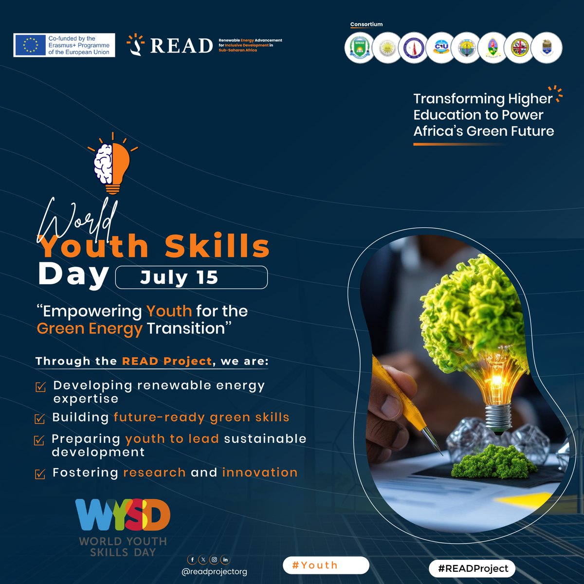 ReadProjectorg's tweet photo. On #WorldYouthSkillsDay, the @ReadProjectorg  celebrates the role of youth in driving the clean energy transition.

By advancing renewable energy education, green skills, research, and innovation. #WorldYouthSkillsDay @EU_in_Somalia @EUErasmusPlus https://t.co/8MLZ1qnRBO
