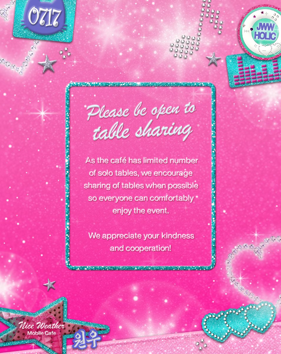 WonsGlitterZone's tweet photo. We've gathered a few helpful reminders so you can spend less time worrying and more time enjoying Wonwoo's Glitter Zone ✧₊˚

Nice Weather Cafe
July 18, 2026
1:00 - 5:00 PM

#WonwoosGlitterZone #전원우 https://t.co/GT5pJkKijJ