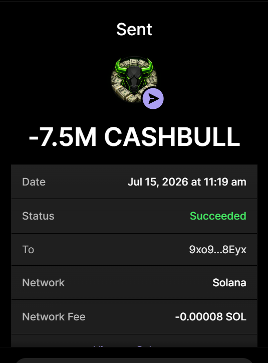 CashBullSol's tweet photo. ✅ 7.5 MILLION $CASHBULL bought for 58 CASH (0.75 $SOL)

Buy $CASHBULL On X

Send between 0.2 SOL and 10 SOL to: 5J2JrgHLUCBxEN6t41tmrAYtQmzyua644AHVfdByQ9xN

1 SOL = 10M $CASHBULL
10 SOL = 200M $CASHBULL [100% bonus]

ONLY ONE $CASHBULL  AND IT'S THIS
Retweet & Drop SOL Address for 100,000 $CASHBULL