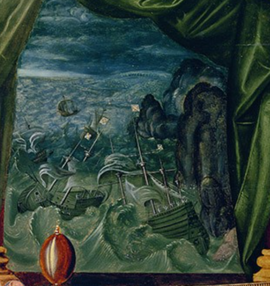 agartinez's tweet photo. Este retrato que veis aquí fue creado para celebrar la derrota de la Armada Española. Data de 1588 y la figura histórica que aparece en la obra es Isabel I de Inglaterra, de la dinastía Tudor. Los detalles hablan por sí solos. https://t.co/OBTe27EvJc