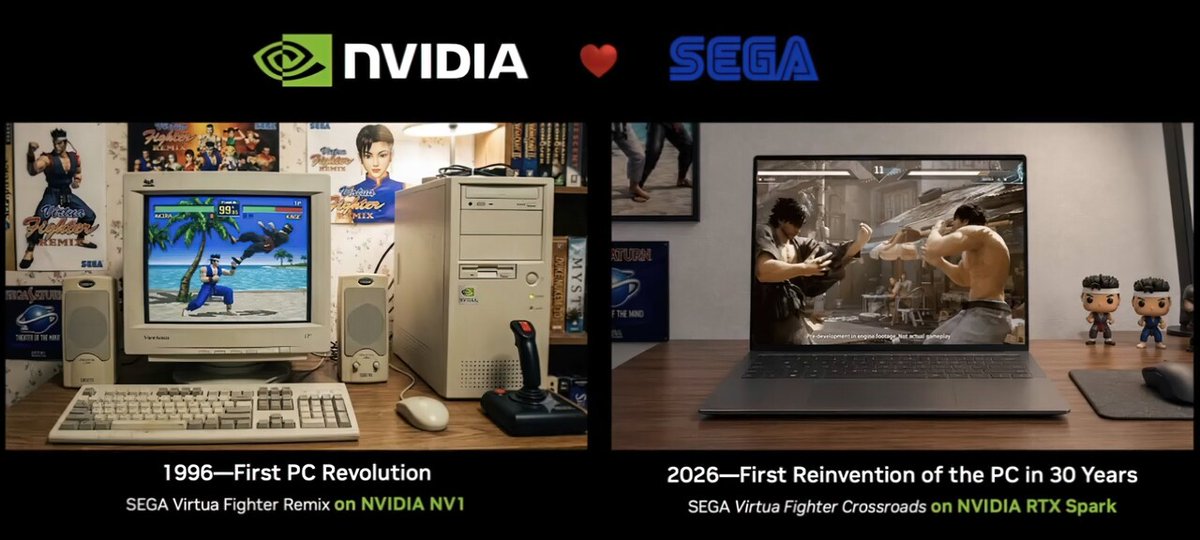 VideoCardz's tweet photo. NVIDIA says SEGA games are coming to RTX Spark PCs, including Virtua Fighter Crossroads 

https://t.co/sOrQsbv8Gh https://t.co/6vWuh9KThK