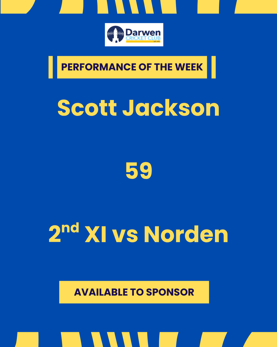 DarwenCC's tweet photo. Performance of the Week 🗼 

Performance of the week goes to Scott Jackson for his 59 for the 2nd XI Vs Norden.

Well batted Scott 👏 https://t.co/2CG937nLhh