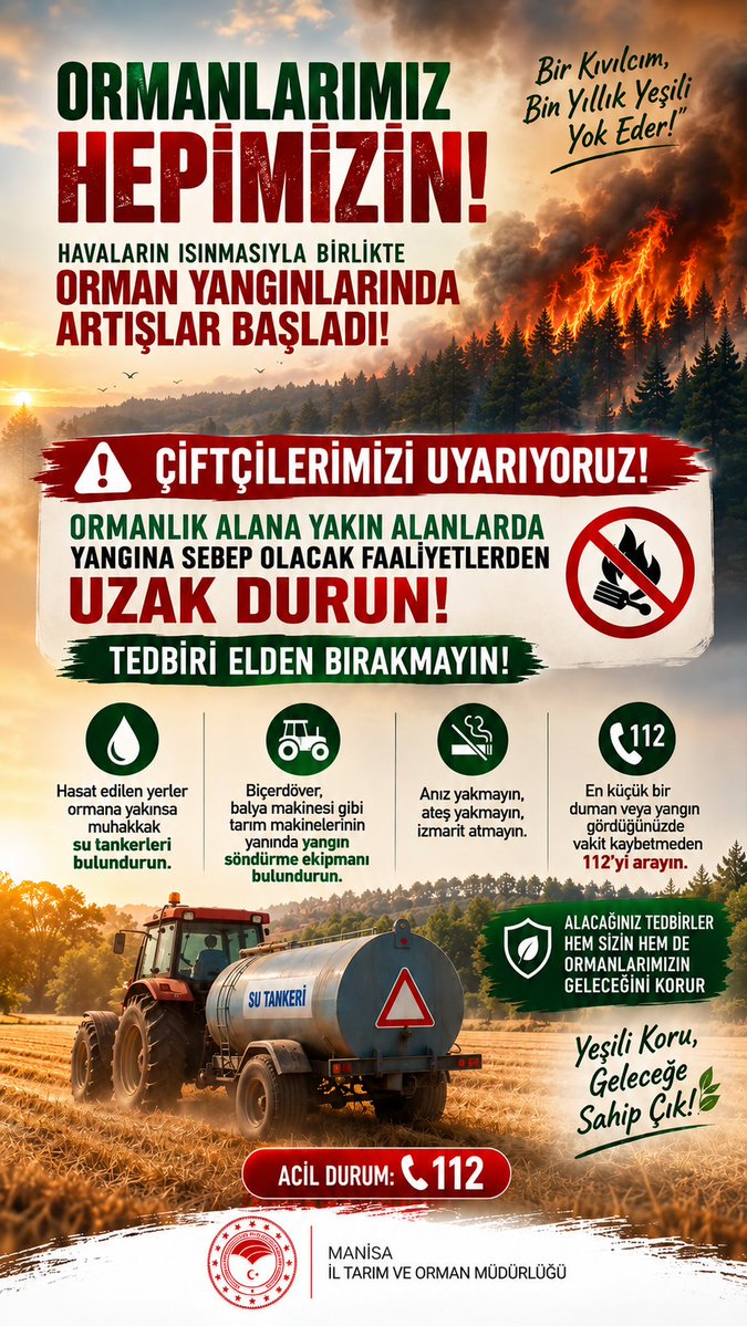 TarimManisa's tweet photo. ORMANLAR HEPİMİZİN, YANGINA SEBEP OLMA❗️ https://t.co/ftVfFpK7md