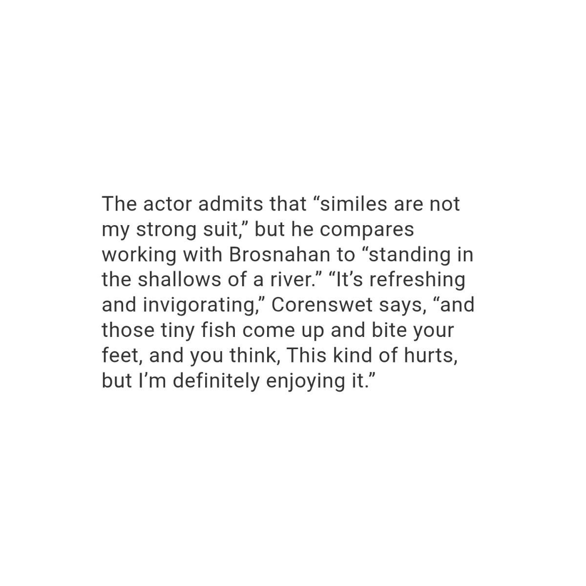 brosnalane's tweet photo. David Corenswet talking about Rachel Brosnahan last year 😭

"The actor admits that “similes are not my strong suit,” but he compares working with Brosnahan to “standing in the shallows of a river.” “It’s refreshing and invigorating,”... https://t.co/cmn91h5pgk