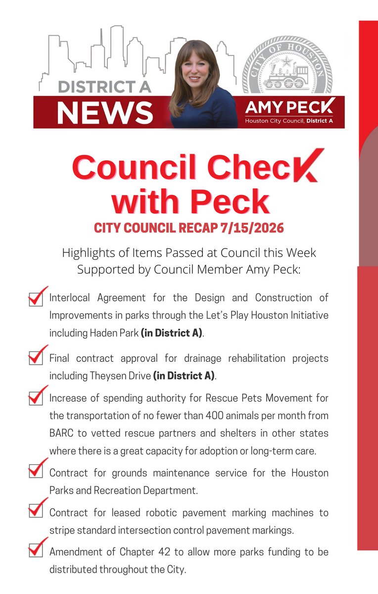 AmyPeck's tweet photo. Council Check with Peck highlighting items passed at City Council today. https://t.co/yv5eIAGCSN