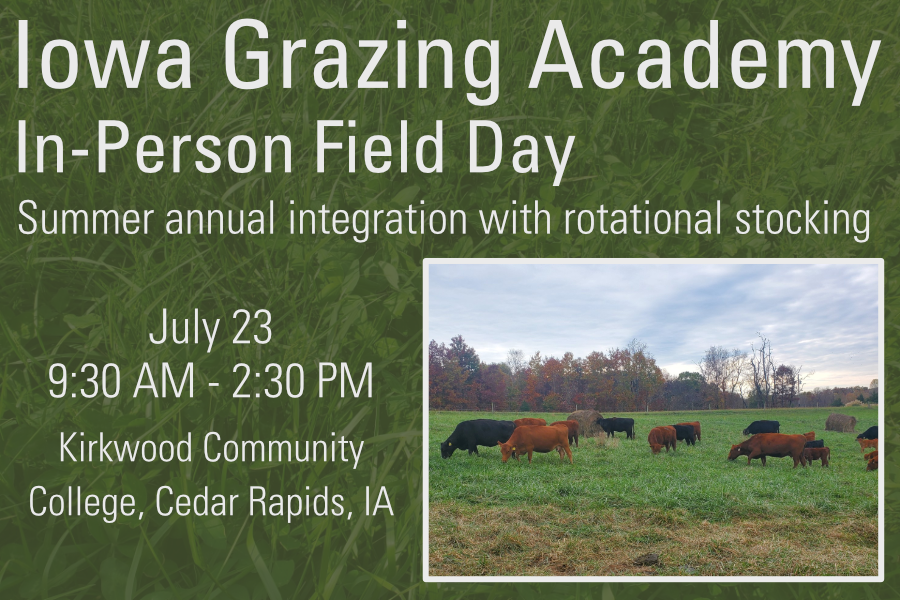 ISUCropNews's tweet photo. Join us next week for a field day with Iowa Grazing Academy!
July 23, 2026 | 9:30 - 2:30 PM

Topics include:
- Species identification
- Biomass estimation techniques
- Pasture renovation
- Pasture weed management
- Annual forages

Register at: https://t.co/Q3UPFnkGyR
#FieldDay https://t.co/wTNSYYaRho