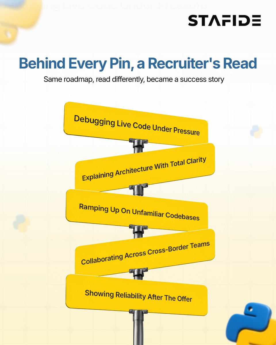 stafide's tweet photo. The Python roadmap across #Europe has two sides. While candidates follow the steps, recruiters are reading something a CV never shows. See their side of the journey in this one-pager.

Looking to build your Python career in a new European market? Explore current openings here: https://t.co/G89daWczSn

#PythonDeveloper #PythonJobs #TechRecruitment  #EuropeJobs

4/5