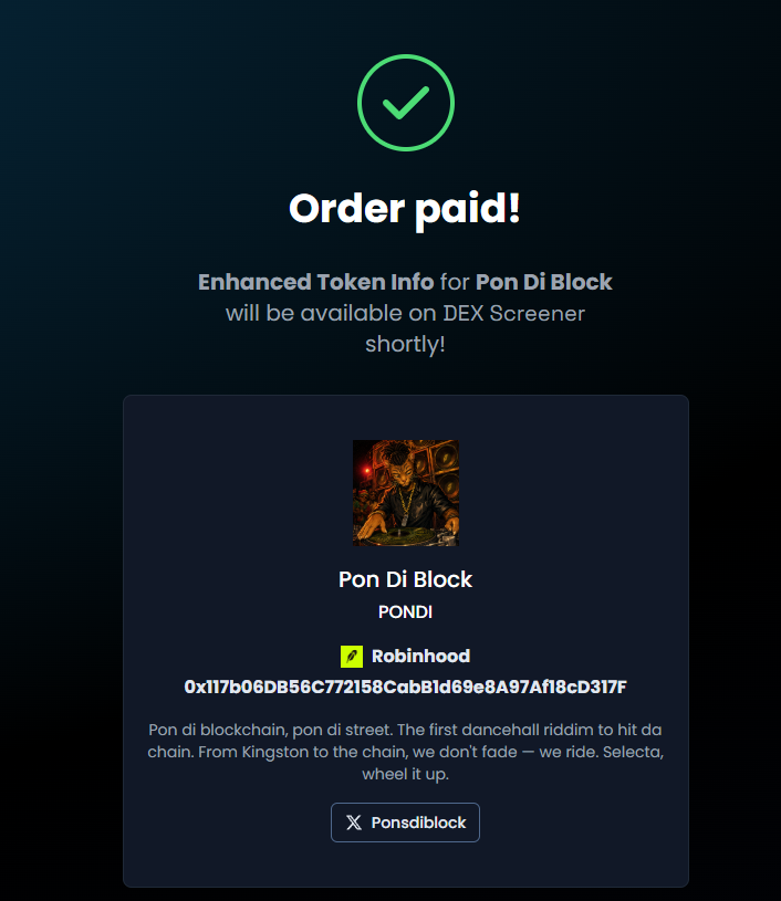 Ponsdiblock's tweet photo. Great news mon!

Da $pondi dex has been paid https://t.co/7BZ6CfTgSY