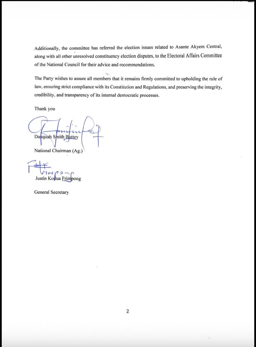 NPP_GH's tweet photo. NEW PATRIOTIC PARTY ANNULS PURPORTED CONSTITUENCY EXECUTIVE ELECTIONS IN CERTAIN CONSTITUENCIES AND REFERS OUTSTANDING ELECTORAL DISPUTES TO THE ELECTORAL AFFAIRS COMMITTEE https://t.co/gR8P4dkELn