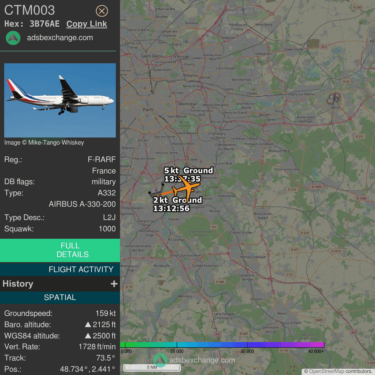 FlottePresident's tweet photo. 🛫 Un Airbus A330-200 🇫🇷 République Française vient de décoller près de Paris, France.
Vol #CTM003, immatriculation #FRARF.
Suivre le vol : https://t.co/NIcPZJFSDV https://t.co/nQDvUheG24