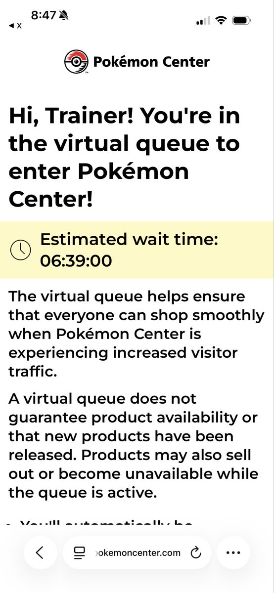 Fernyyy95's tweet photo. @PokemonDealsTCG I just got hoed big time. Jump in queue right away.  Got the white screen after timer ran down and now showing 6 hours lmao https://t.co/QubAjnc4Wa