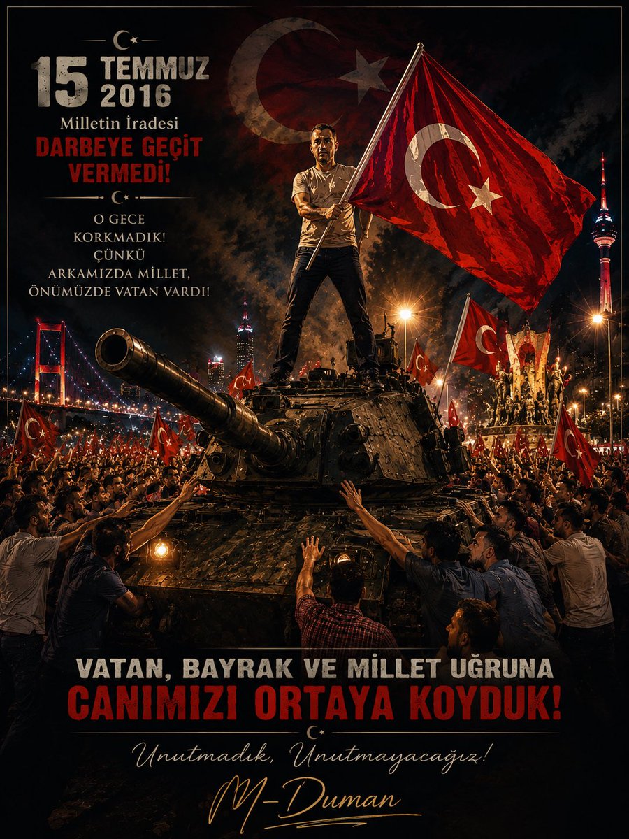 mustaffaduman's tweet photo. 15 Temmuz, milletimizin iradesine, vatanına ve bayrağına sahip çıktığı gecedir. Aziz şehitlerimizi rahmetle, kahraman gazilerimizi minnetle anıyorum. Rabbim bu millete bir daha böyle acılar yaşatmasın. 🇹🇷
Unutmadık, unutturmayacağız.

#15Temmuz #DemokrasiVeMilliBirlikGünü #ŞehitlerimiziRahmetleAnıyoruz 🇹🇷