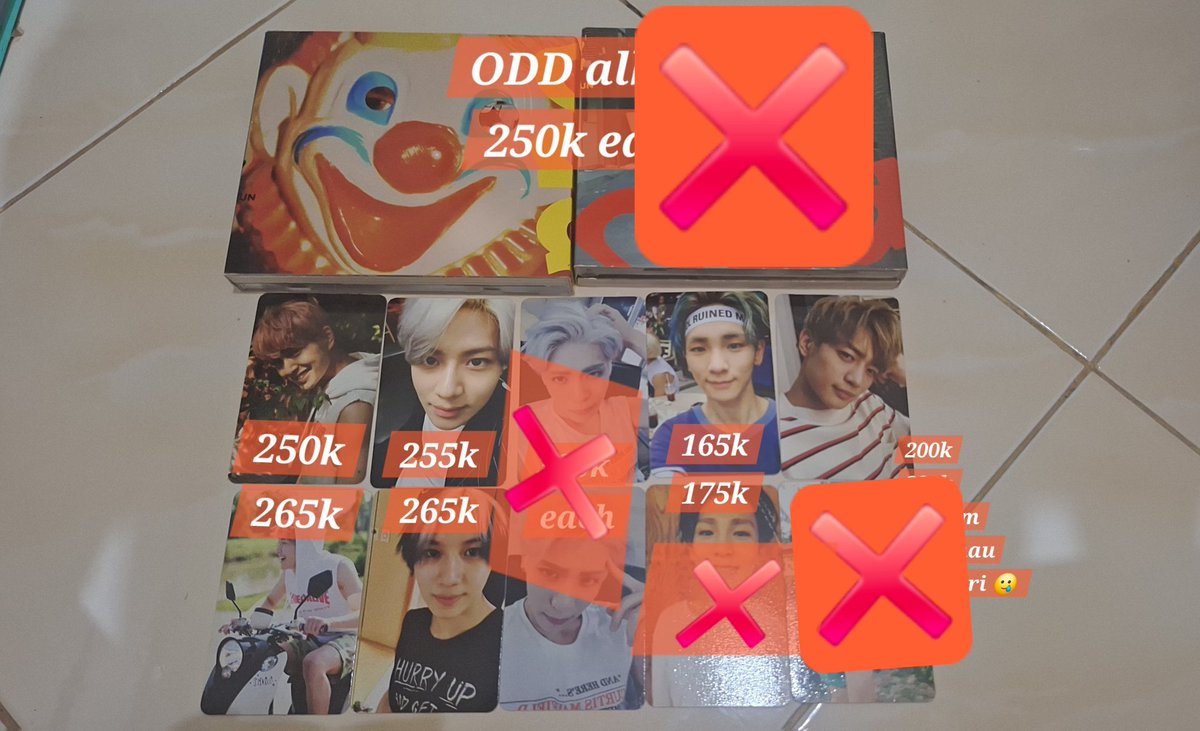 rubyberyll's tweet photo. Update stock. 
Odd album B + Minho gigit baju pc + Both Jonghyun pc + Kibum behel sold ❌

Others are still available! ✅ https://t.co/pgozdoAPG0