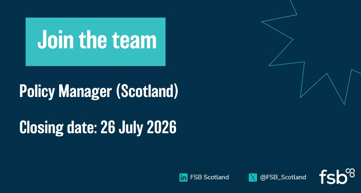FSB_Scotland's tweet photo. 🆕Policy Manager (Scotland) 🤓
More 👉 https://t.co/R1Ga0cbBcH https://t.co/IMtWkYmDIG