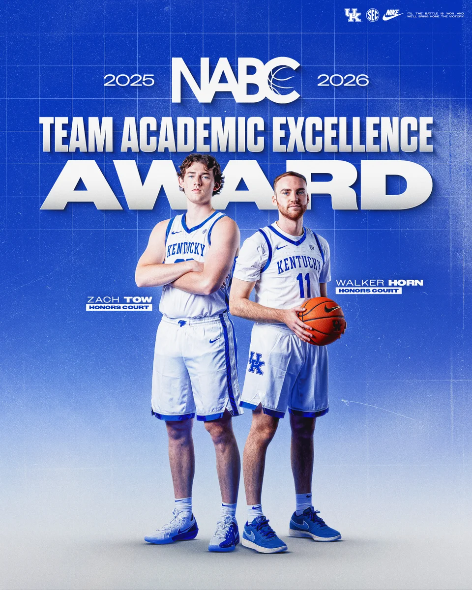 Graphic showing that the 2026 team achieved the NABC Team Academic Excellence Award and Zach Tow and Walker Horn achieved the individual Academic Honors Court. 