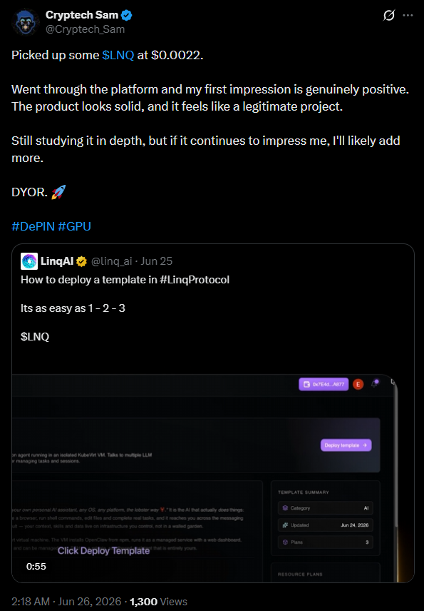 Cryptech_Sam's tweet photo. $LNQ is in beast mode. 🚀

While the team kept building, the haters kept spreading FUD based on price action.

Now, @linq_ai is revealing its cards one by one, and the domino effect has begun.

I called $LNQ at $0.0022.
Today it's up almost 5x from my entry.
Weak hands sold. Conviction paid.

I called 100x potential for $LNQ, and it's still around 20x away from my target.

People doubted my previous calls too:
✅ $GLQ
✅ $INJ
✅ $GMEE

Each of them delivered close to 50x.
I'm getting the same vibes from $LNQ. 👀