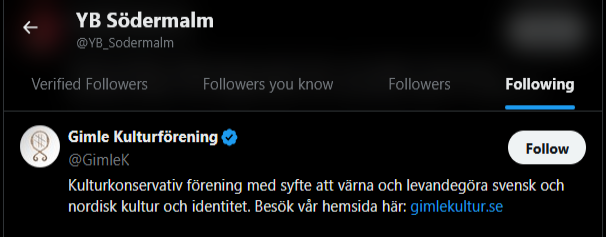 andrareserven's tweet photo. @hannesnils Högerextrem aktivism inom polisen borde granskas.
YB Södermalm följer nästan bara högerextremister på twitter. Jagar man muslimer och försvara folkmord så följer han. 

Givetvis knäpptyst från medier. Men visst, det är "hets mot folkgrupp" att demonstrera EMOT folkmord. https://t.co/wDJyGasebR