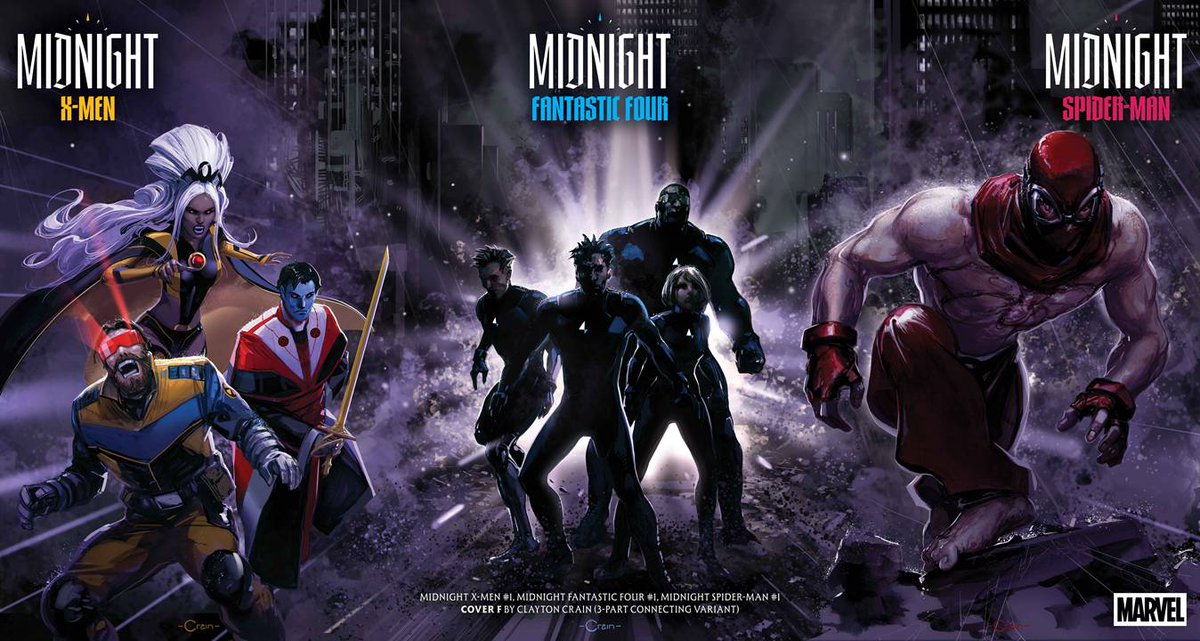 Comicbugle's tweet photo. New connecting variant for Midnight X-Men,Fantastic Four and Spider-Man by Clayton Crain! https://t.co/8bfZvoLupg