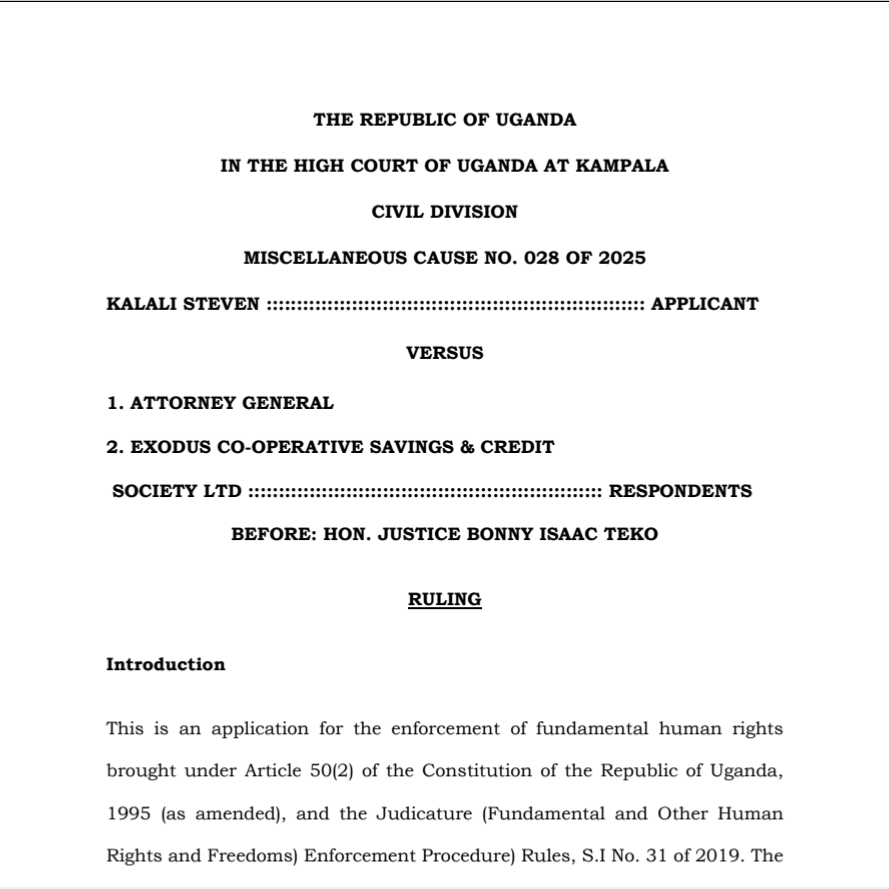 KalaliSteven's tweet photo. VICTORY: The Civil Division of the High Court in Kampala has ordered @Exodussaccoltd to stop conscripting @PoliceUg  Officers to its membership, allow officers who would wish to exit to do so, and also allow those who wish to access savings, to do so with ease. 
#Section3C https://t.co/oVcdr9Vyn9