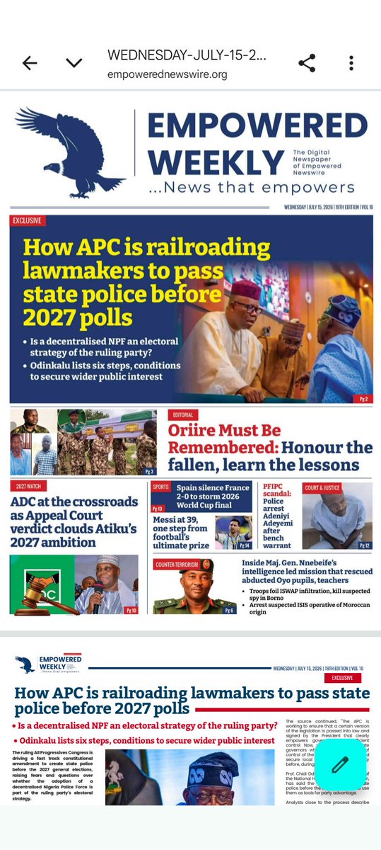 ChidiOdinkalu's tweet photo. When I said @OfficialAPCNg was railroading @nassnigeria & state assemblies to enact #StatePolice ahead of #NigeriaDecides2027, folks imagined I was making it up
https://t.co/gpzhbb56Wr https://t.co/Ff0HazWlWY