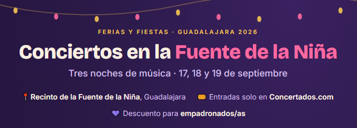 lacronicadelhe3's tweet photo. 🎶 ¡Ya hay cartel de conciertos para las Ferias de Guadalajara 2026! 🎉
🗓️ 17 SEP · Leire Martínez + Guille Toledano
 🗓️ 18 SEP · Hombres G
 🗓️ 19 SEP · Malú
📍 Fuente de la Niña
https://t.co/IgRkyugqrI #Guadalajara #Ferias2026 https://t.co/Usx28UVJ7J