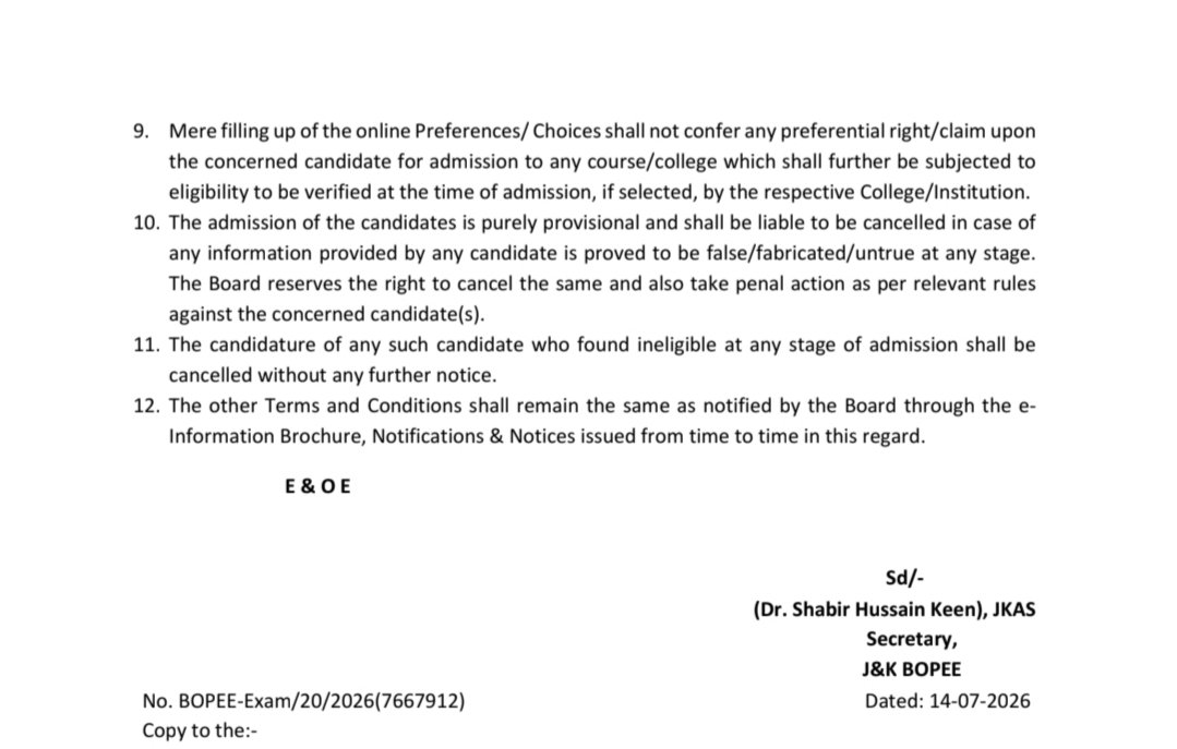 GreaterKashmir's tweet photo. Conduct of 1st round/ counselling schedule for submission of online preferences by the eligible candidates for admission to GNM/ANM courses 2026
#BOPEE #JKBOPEE https://t.co/88A3xNDn7B