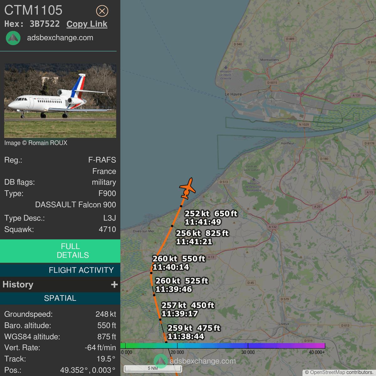 FlottePresident's tweet photo. 🛫 Un Dassault Falcon 900EX EASy 🇫🇷 République Française vient de décoller près de Caen, France.
Vol #CTM1105, immatriculation #FRAFS.
Suivre le vol : https://t.co/1fnGz8CoES https://t.co/GhsUamRxjz