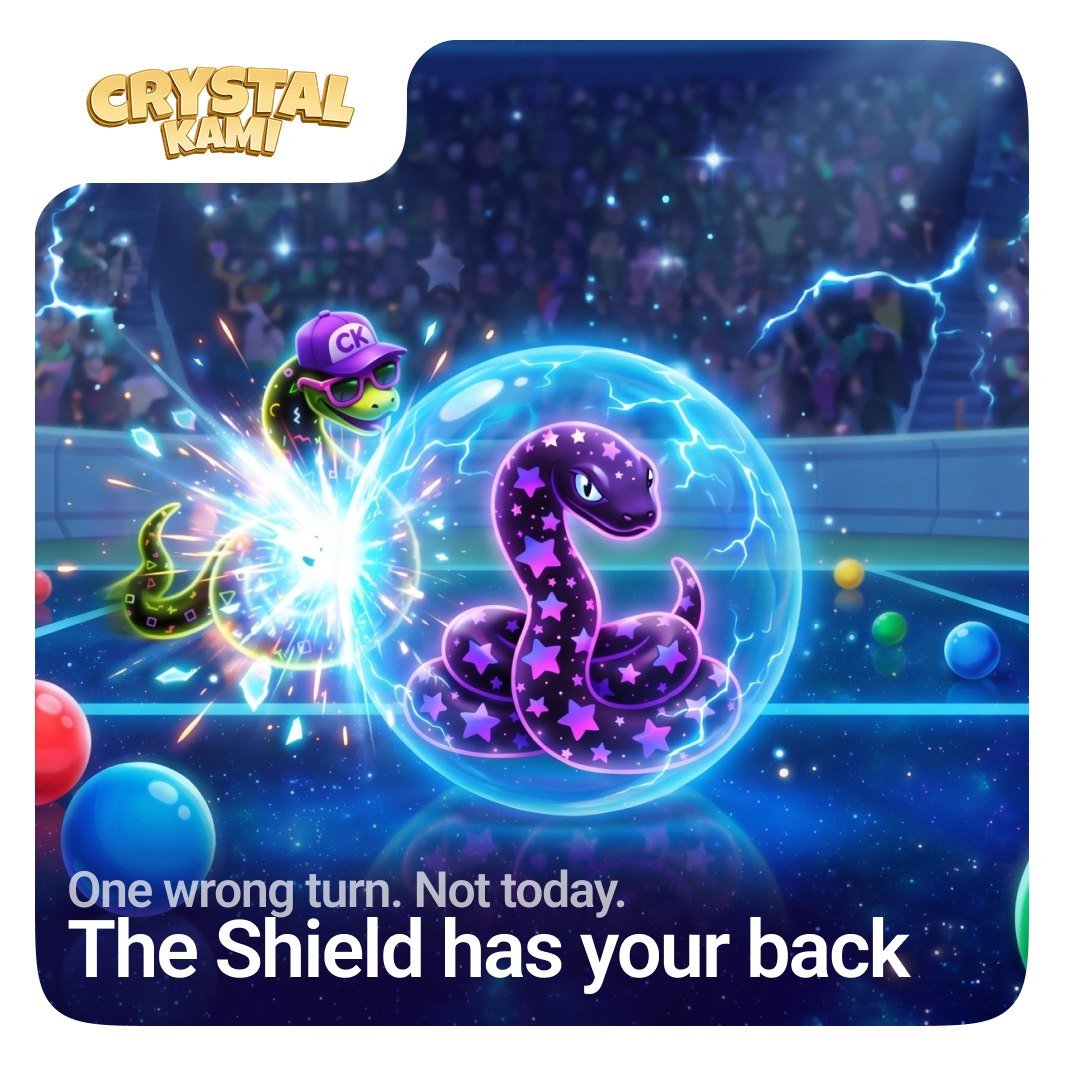 CrystalKami_Bot's tweet photo. 🛡 The Shield: Your Second Chance in the Arena

Adventurers, one wrong turn usually means a crash — unless the Shield is with you.

The Shield protects your snake in moments where a mistake would normally end the run. It's not a reason to play recklessly. It's insurance for the moments you can't fully control: crowded zones, aggressive rivals, tight escapes.

Smart Shield habits:
🐍 Activate it before matches where you plan to play aggressive 
💰 Carrying a lot of unbanked points? The Shield protects your investment 
🚫 Don't treat it as permission to take every risk — it covers mistakes, not strategies built on mistakes

Combine it with frequent banking and your runs become far more predictable.

Key takeaway: the Shield is cheapest insurance when your unbanked score is highest.

Shield or Magnet — which one do you pick more often? 🛡🧲