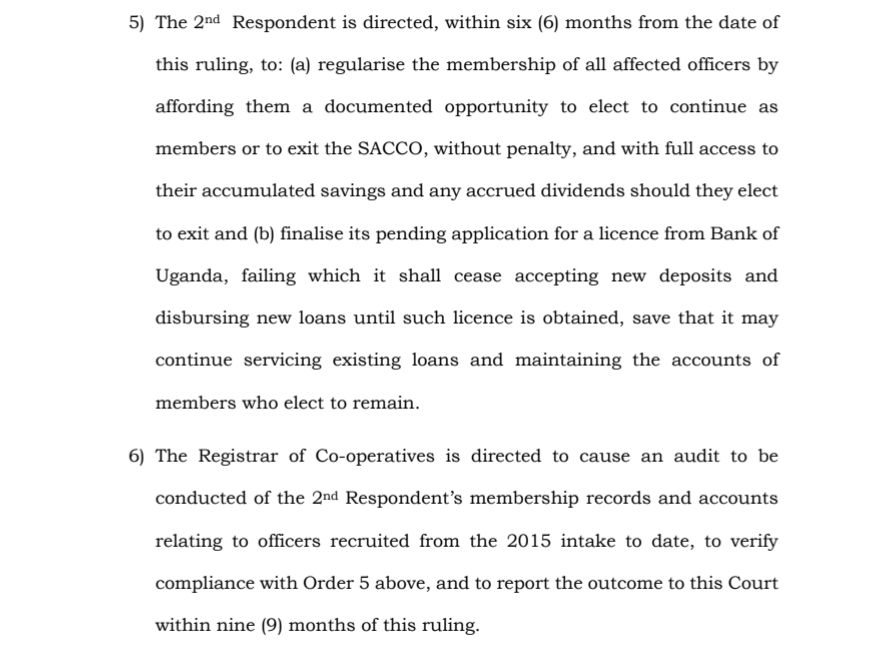 KalaliSteven's tweet photo. VICTORY: The Civil Division of the High Court in Kampala has ordered @Exodussaccoltd to stop conscripting @PoliceUg  Officers to its membership, allow officers who would wish to exit to do so, and also allow those who wish to access savings, to do so with ease. 
#Section3C https://t.co/oVcdr9Vyn9