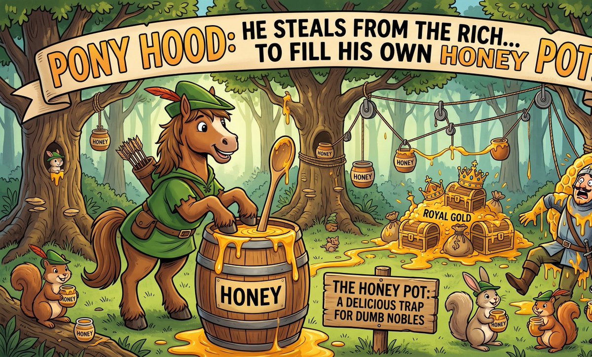 Ponyhoody's tweet photo. Forget Robin Hood, it's Pony Hood season. He's only here to get that royal honey! https://t.co/4AuZMFaDv9