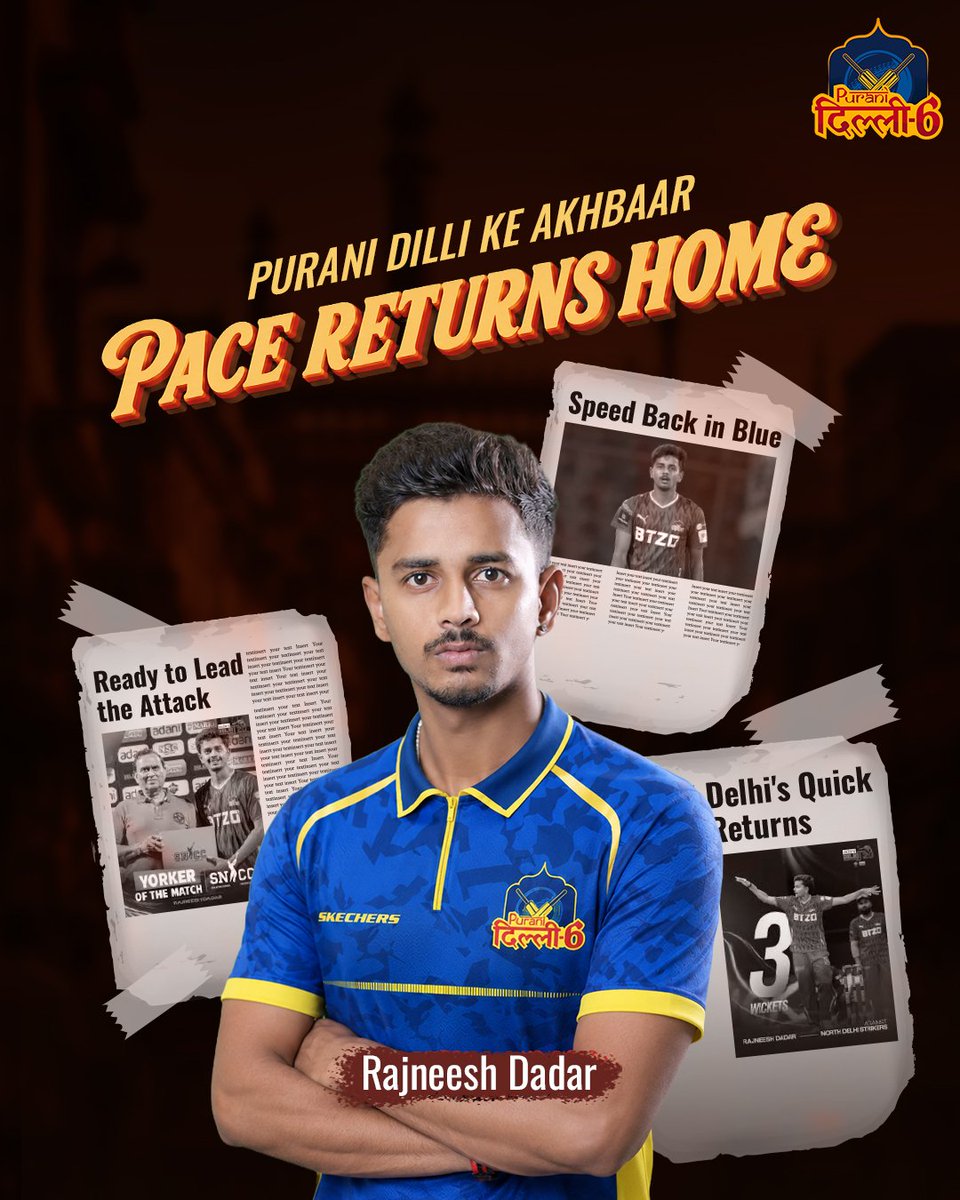 PuraniDilli_6's tweet photo. Some headlines are earned, not written. 🗞️💙

Rajneesh Dadar is back to add another chapter to his Purani Dilli story.

#cricket #puranidilli #DPL #t20 #pace #toofani

@DelhiPLT20 @delhi_cricket https://t.co/pEP01jBfxK