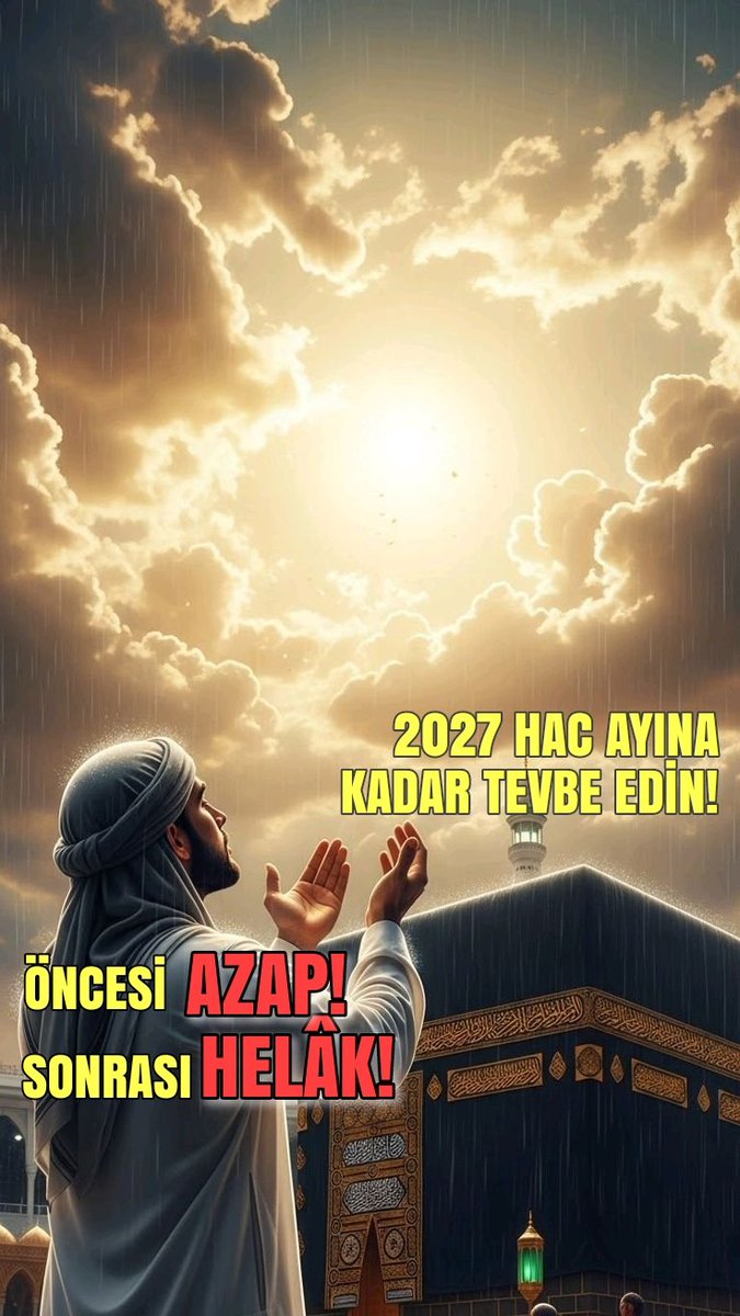 TahirSimsek's tweet photo. 2027 HAC AYINA KADAR TEVBE EDİN!

ÖNCESİ AZAP!
SONRASI HELÂK!
👇
https://t.co/cpu2a15lf5 https://t.co/qN6EubmNOD