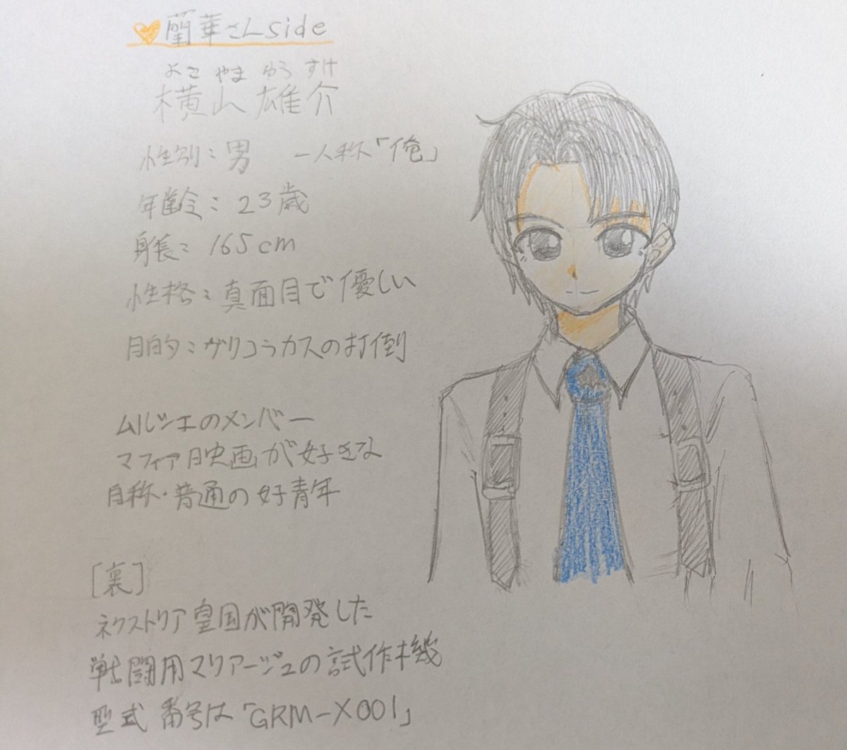 rone_log's tweet photo. #人ディバ
🧡蘭華さんSide
横山雄介（よこやまゆうすけ）さんはムルシェに所属するマフィア映画が好きな自称『普通の好青年』だよ！しかも、瞳の色を変えることで様々な能力を使うことができるんだ！武器は拳銃だけど、まだ実際に撃ったことはないみたい……。 https://t.co/Vtev36ZBKj