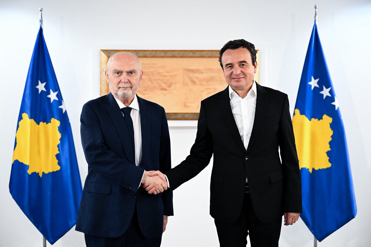 albinkurti's tweet photo. A pleasure to welcome @OSCESecGen Feridun H. Sinirlioğlu for a productive meeting today at the Office of the Prime Minister. We discussed a range of topics, including our Government's strong commitment to human rights, and Kosova's robust economic growth and democratic advancement over the past few years, according to a number of objective and independent indicators. We agreed to continue the positive cooperation between the Kosova Government and the OSCE, especially in the areas of the rule of law, justice, and security.