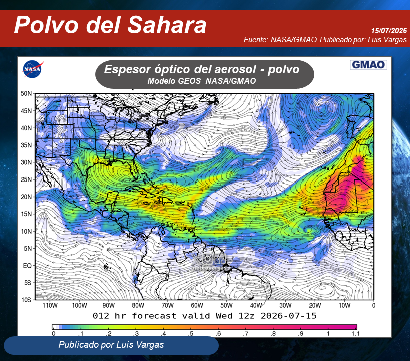 Meteovargas's tweet photo. #15Jul Polvo sahariano sobre buena parte del país, aunado al aire seco y estable en niveles medios de la troposfera, estará limitando la formación generalizada de nubes de evolución. No obstante, por la actividad de la Zona de Convergencia Intertropical-Vaguada Monzónica, se prevén lluvias aisladas en áreas de Delta Amacuro, sur y este de Monagas, norte de Guayana Esequiba, noreste, sur y oeste de Bolívar, Amazonas, este y oeste de Apure, oeste de Barinas, en sectores de Portuguesa, de los Andes, centro-oeste de Zulia, lago de Maracaibo y sur de la COL. Lloviznas o chubascos ocasionales en el este de Miranda, noroeste de Cojedes, este de Falcón, sur de Lara, sur y oeste de Yaracuy.