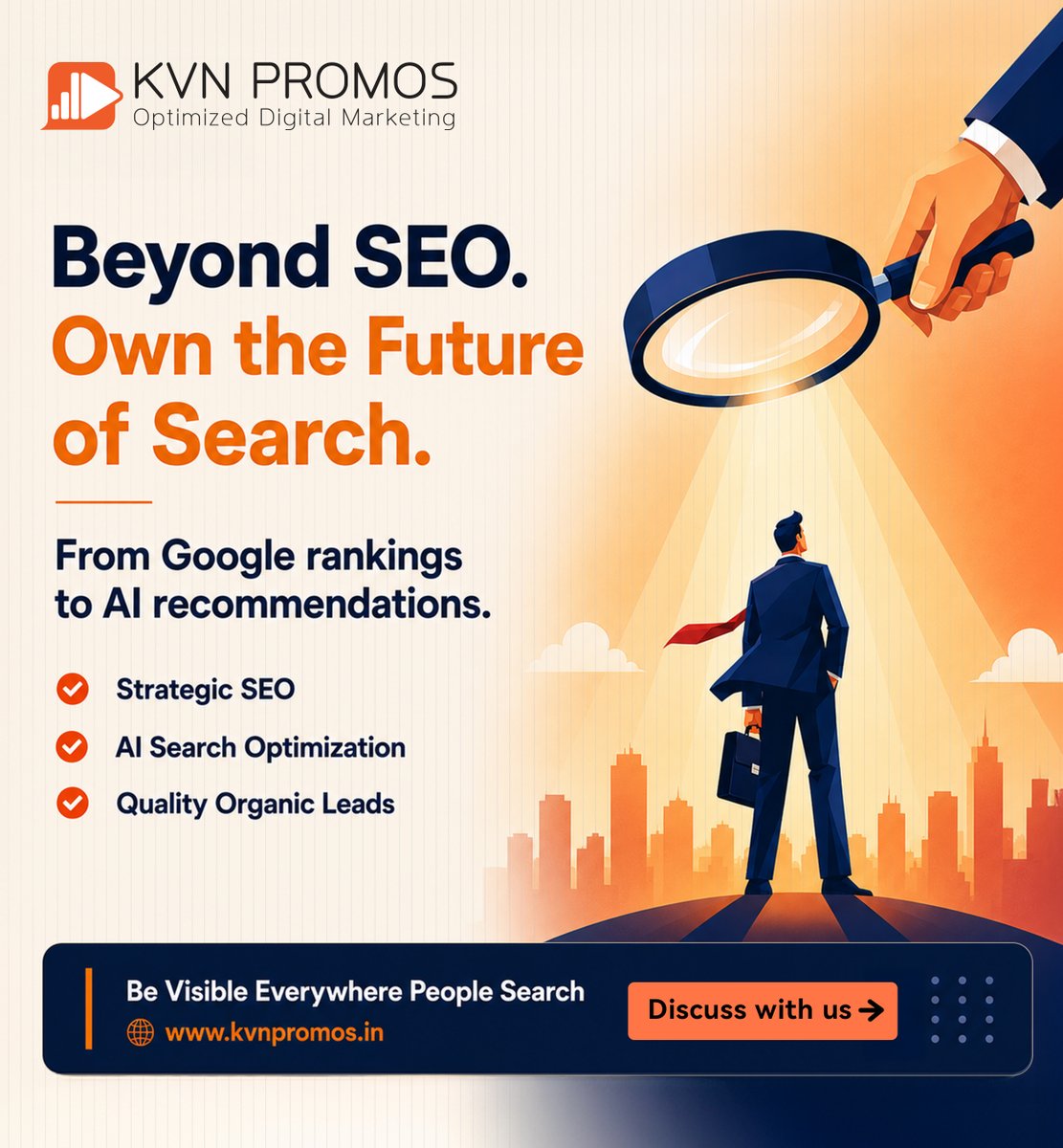 KVNPromos's tweet photo. Beyond clicks lies credibility. Beyond rankings lies recognition.
Let your brand rise through search, resonate with AI, and turn every query into a lasting opportunity.

Know how SEO works for your business: 👉 https://t.co/Q7quGEsWHs

#SEO #SearchEngineOptimization #AISearch https://t.co/BKqcnhMp0M