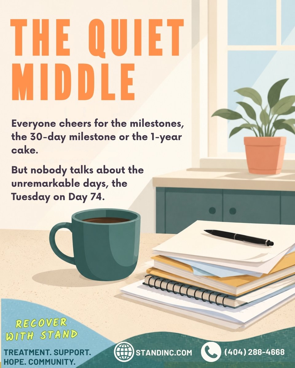 wearestandinc's tweet photo. Day 1 and milestones get cheers, but recovery grows in quiet days. Keep choosing yourself. 🎯 #GeorgiaRecovers @gaca.org @GeorgiaDBHDD @GeorgiaCouncilforRecovery https://t.co/3RHYk3mTjd #TheQuietMiddle #MentalHealthMatters #OneDayAtATime https://t.co/sAP2OAR5mG