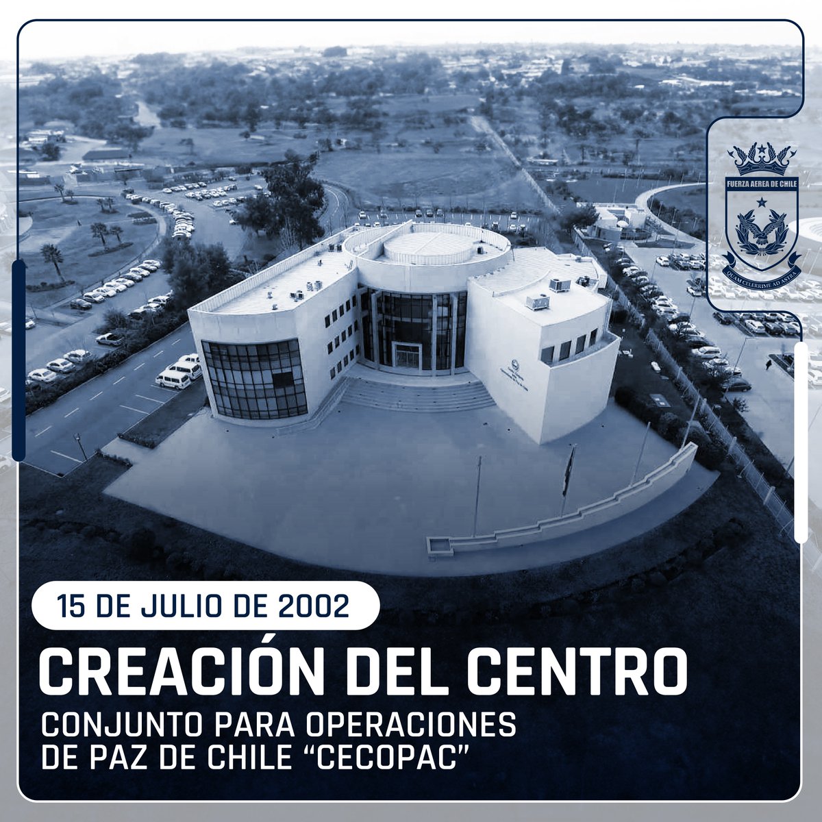 FACh_Chile's tweet photo. ¡Feliz 24° aniversario a @cecopac_cl!

Saludamos al Centro Conjunto para Operaciones de Paz de Chile, destacando su permanente labor en la preparación de personal para las misiones de paz y la cooperación internacional. ¡Muchas felicidades! https://t.co/5616Sedyxv