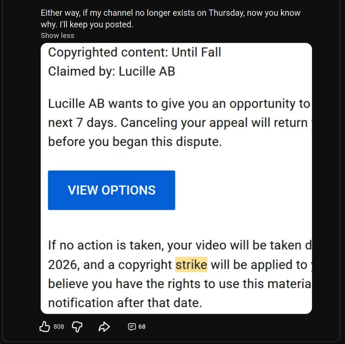 RealHellession's tweet photo. Lime states that most disputes or appeals were accepted, with claims lifted. However 3 videos received scheduled copyright takedowns which will activate in 7 days. It appears Lime is intending to issue counter notifications in response when the strikes activate. https://t.co/Yy0cj0pcFN