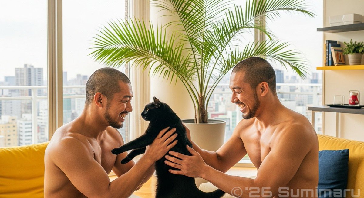 sumimaru_rd's tweet photo. "Cityline Duo"
#AI男子 #Alman #AIGeneratedMan #Almale
#duo #couple #cat #urbanroom #intimacy #barechest
#RuggedDuo https://t.co/hgwhTkjRLR