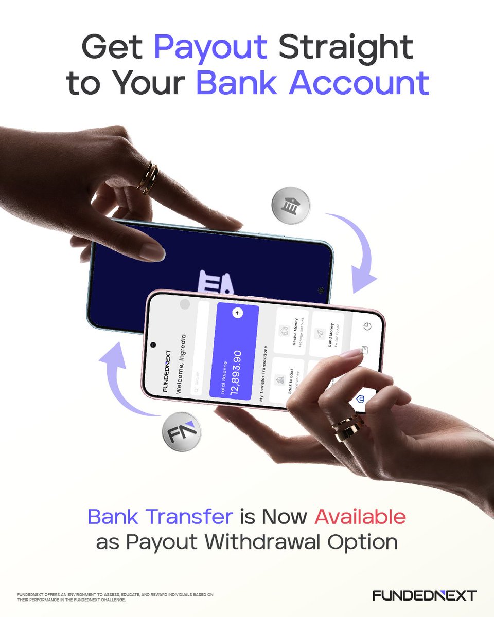 FundedNext's tweet photo. You asked, we listened. 

Bank Transfer is now available as a payout withdrawal option on FundedNext.
 
A faster, more familiar way to access your payout.

No extra steps, no friction. Just your profits, straight to your bank.

How it works:

Request payout > Confirm your amount > Select Bank Transfer > Add Beneficiary > Submit

FundedNext processes within 24 hours. Track it from your dashboard the whole time.

*Available for all FundedNext accounts.