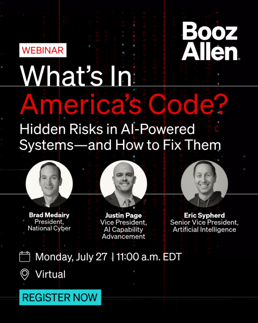 0xShadowWolf's tweet photo. #BoozAllen cyber leaders, Brad Mediary, Justin Page, and Eric Syphard will discuss the latest What's in America's Code research and what it reveals about AI-generated software, software supply chain risk, and today's evolving cyber landscape. Register now: https://t.co/OGXQUksMku https://t.co/oxW4qs2bRP