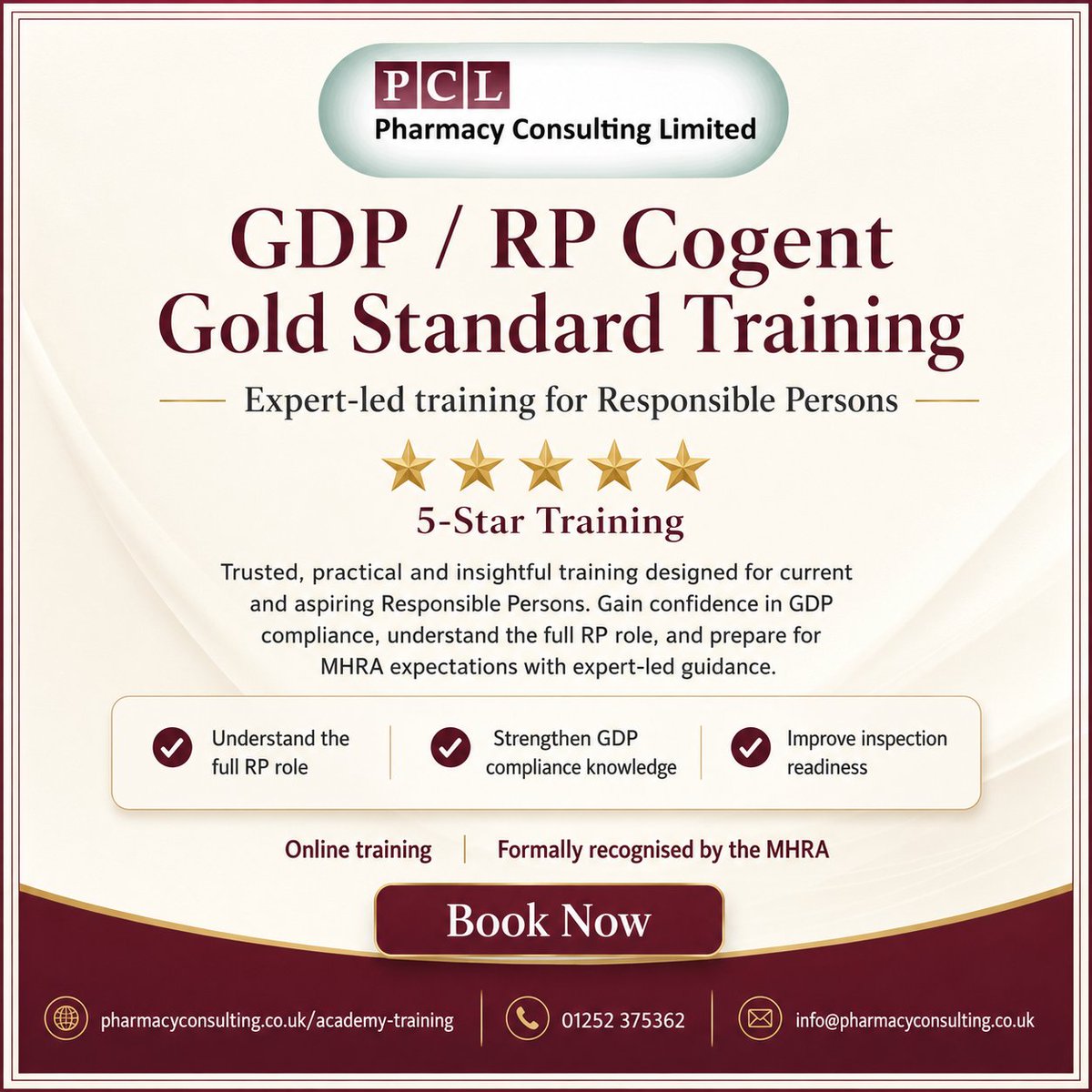PharmacyConLTD's tweet photo. Pharmacy Consulting Limited
01252 375362
[info@pharmacyconsulting.co.uk](mailto:info@pharmacyconsulting.co.uk)
https://t.co/nYHh0UKI6x

#PharmacyConsulting #CogentGoldStandard #ResponsiblePerson #GDPTraining #PharmaCompliance #MHRA https://t.co/o2D0i0yDdj