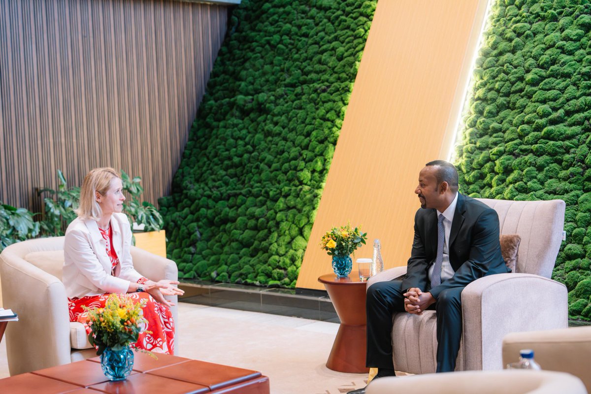 kajakallas's tweet photo. Ethiopia is a valued partner for the European Union and one of Africa’s most influential countries.

It was good to meet with Ethiopia’s Prime Minister @AbiyAhmedAli and Foreign Minister @GHessebon in Addis Ababa today.

We discussed the region's most pressing security challenges, including the devastating war in Sudan, Al-Shabaab's terrorist threat in Somalia, Iran's attacks on its neighbours. We also talked about Russia's war of aggression against Ukraine and its repercussions beyond Europe.

Stronger EU-Ethiopia ties are in our shared interest.
Our relation delivers.
And we are committed to more cooperation, more business opportunities, more investments.