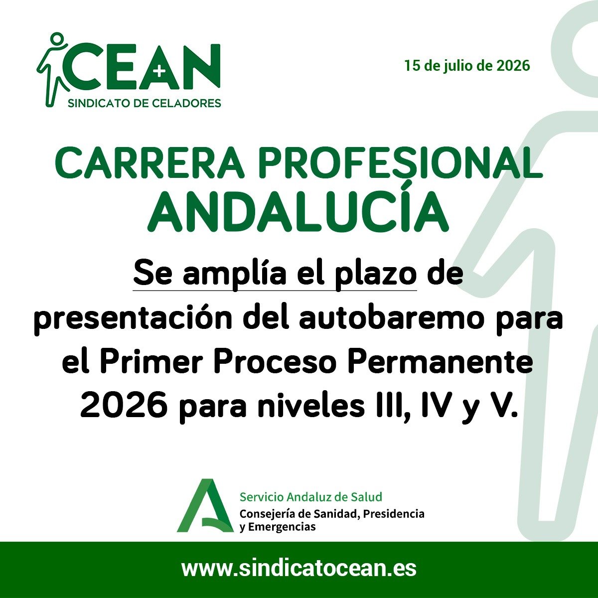 ceansindicato's tweet photo. 🗣 #CEANINFORMA:
CARRERA PROFESIONAL | ANDALUCÍA | *Se amplía el plazo* de presentación del autobaremo para el Primer Proceso Permanente 2026 para niveles III, IV y V.
➕ INFO 👇
https://t.co/ssSXTgmMxa
#Celador #Celadora
#CEAN #SomosTuSindicato https://t.co/0pyujkFiM8