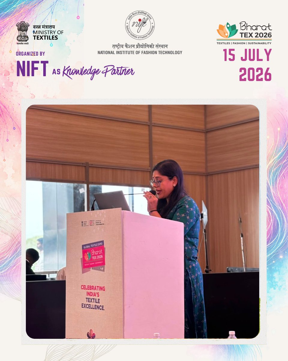 NIFT_HO's tweet photo. Colour Challenges: Transforming Knowledge into Practical Strategies

Master Class | Bharat Tex 2026 | NIFT
Experts discuss colour role in brand identity, consumer perception, consistency &amp; trends in fashion &amp; textiles.  

@TexMinIndia 
@TanuKashyap1979 https://t.co/RAKcOER5pW