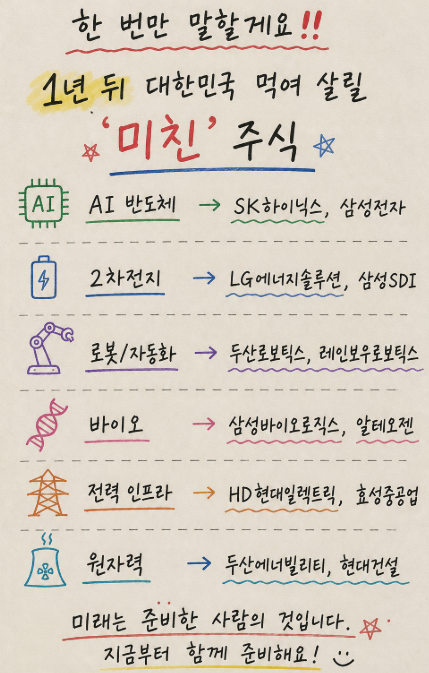 sptcas's tweet photo. 요즘 제가 가장 관심 있게 보는 섹터입니다. 
AI 반도체 : SK하이닉스, 삼성전자
2차전지 : LG에너지솔루션, 삼성SDI
로봇 : 두산로보틱스, 레인보우로보틱스
바이오 : 삼성바이오로직스, 알테오젠
전력 : HD현대일렉트릭, 효성중공업
...
돈은 항상 먼저 움직이는 산업으로 모입니다. https://t.co/QUdLtu3qNx