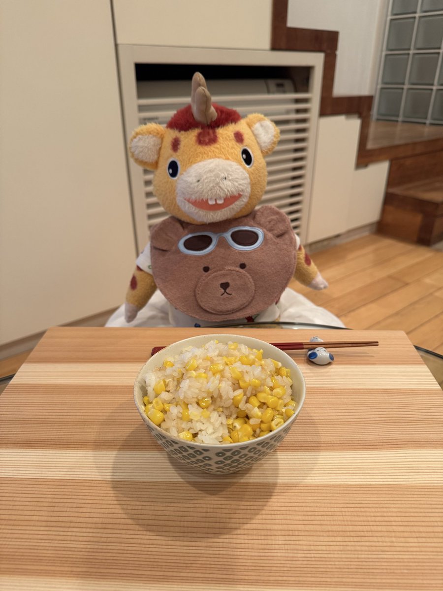 booskanui's tweet photo. 今日の夜ご飯はとうもろこしごはんだったんだ❣️
あまくてぷちぷちでブーちゃんのだいこぶつなんだ❣️

#ぬい活 #ぬい撮り #ぬいぐるみ #ブースカ
#お家ご飯 #とうもろこし https://t.co/fjV3t07riT