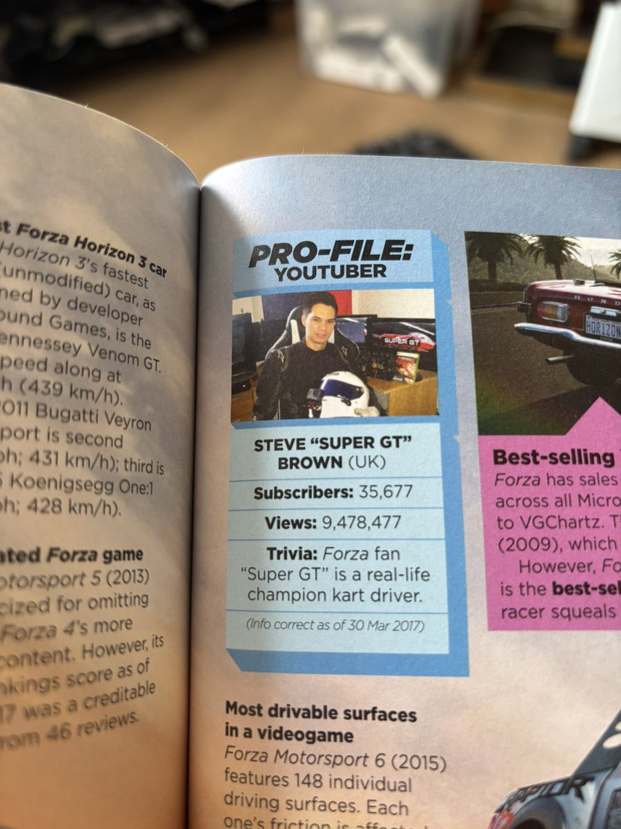 Cla55icR0ck3r's tweet photo. Just been reading an old Guinness World Records Gamers book, and this guy pops up.

Only 36k subscribers, and a Forza fan 🤣🤣🤣

I may need to get the latest book @_SuperGT https://t.co/4xgY1RrqvU